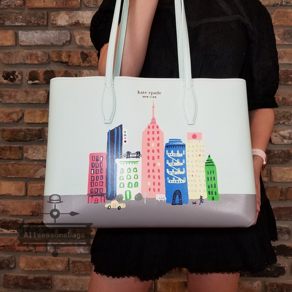 Kate Spade Rock Center NEW YORK Tote BLUE GRAY - Picture 5 of 11